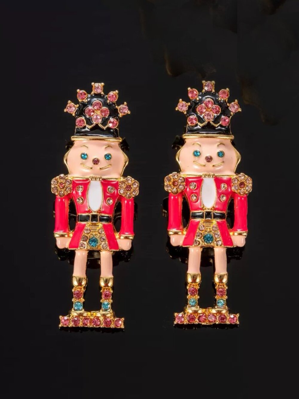 Christmas Nutcracker Soldier Rhinestone Earrings Holiday Statement Jewelry